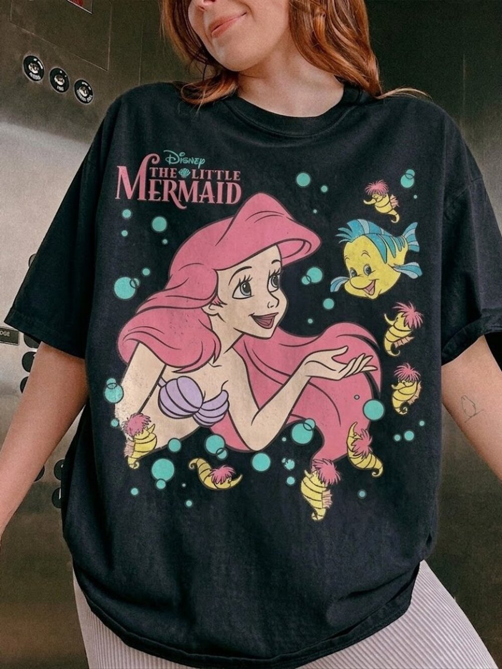 Retro Ariel & Flounder Tee, Princess Bubble Graphic Shirt